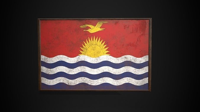Old Picture Frame With Kiribati Flag - Game Ready PBR    Low-poly 3D model