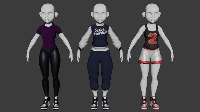 cartoon clothing 3D model - no woman model Low-poly 3D model