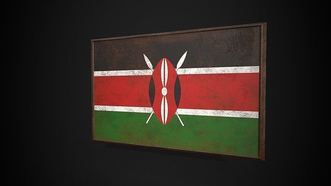 Old Picture Frame With Kenya Flag - Game Ready PBR    Low-poly 3D model