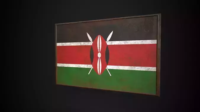 Old Picture Frame With Kenya Flag - Game Ready PBR   