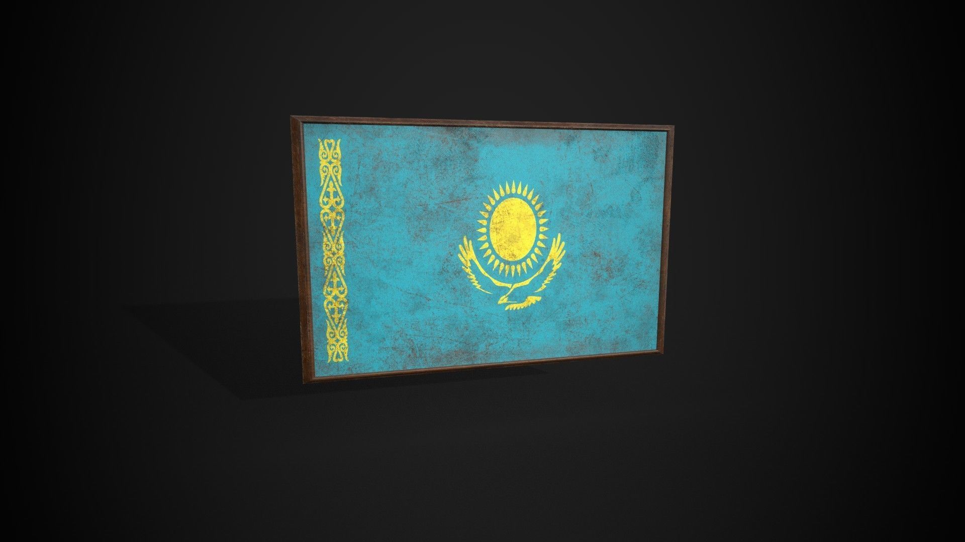 Old Picture Frame With Kazakhstan Flag - Game Ready PBR Low-poly 3D model_1