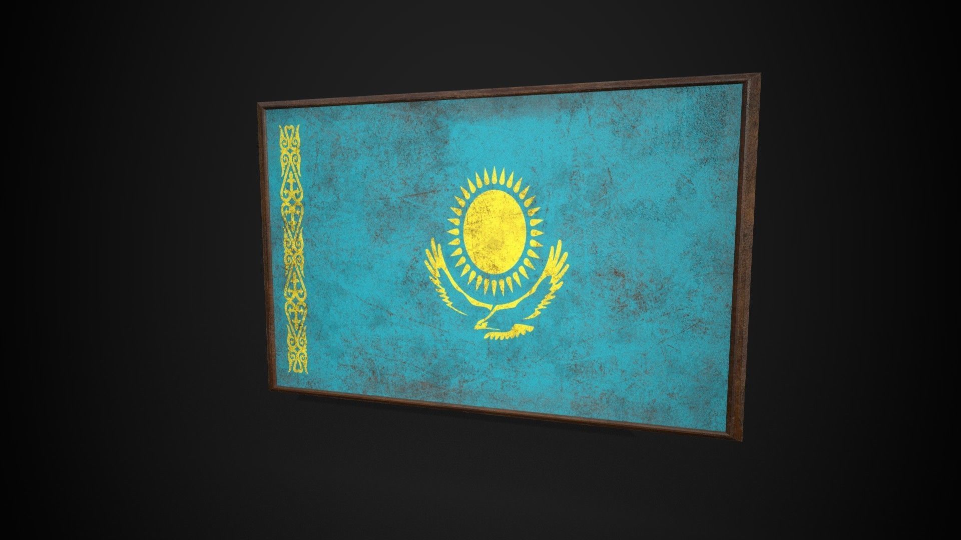 Old Picture Frame With Kazakhstan Flag - Game Ready PBR Low-poly 3D model_3