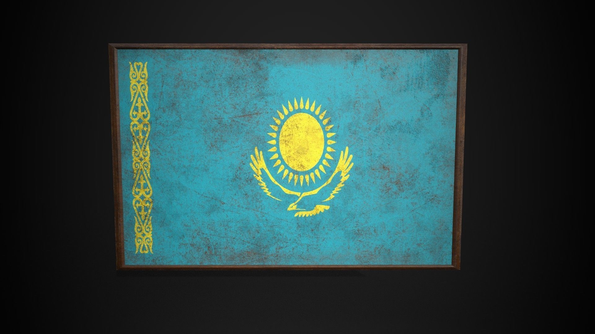 Old Picture Frame With Kazakhstan Flag - Game Ready PBR Low-poly 3D model_2