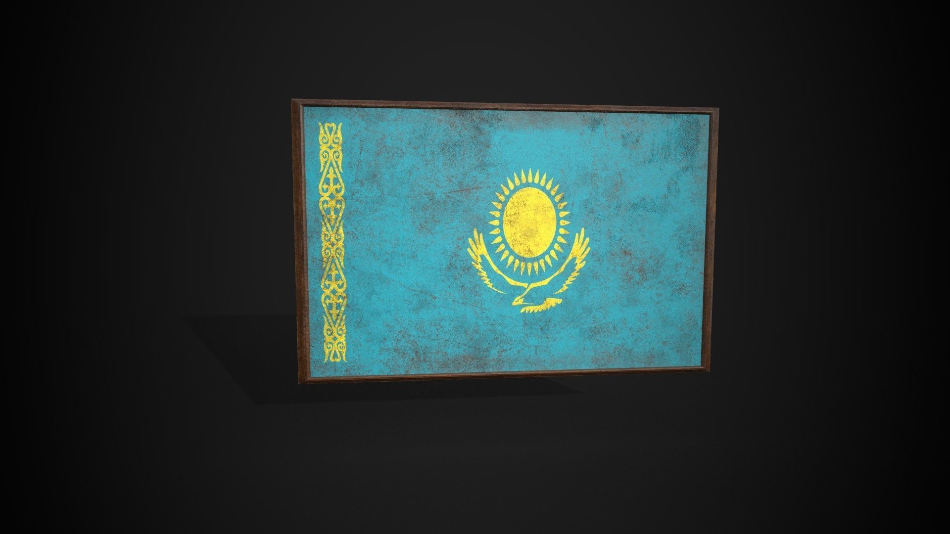 Old Picture Frame With Kazakhstan Flag - Game Ready PBR Low-poly 3D model_4