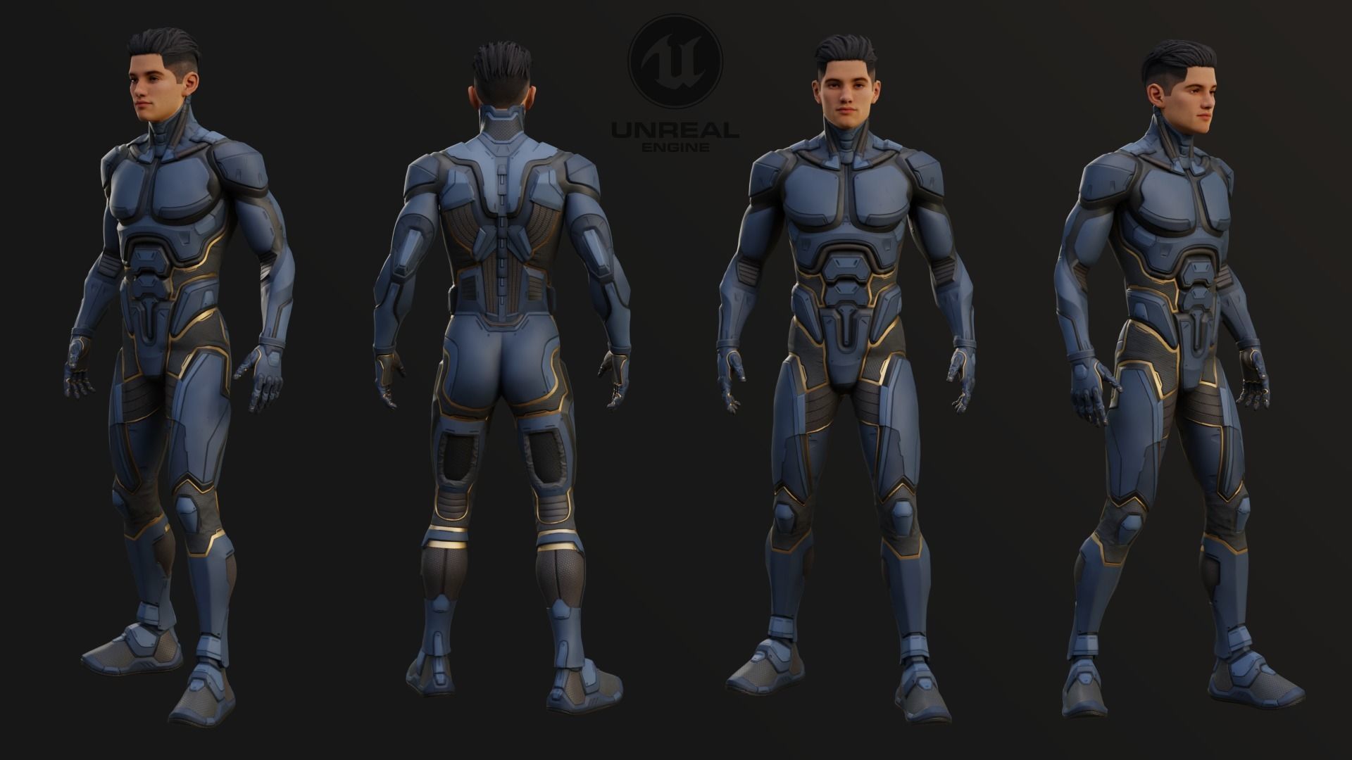 Cyber Costume UE5 Rig Game Ready Low-poly 3D model_3