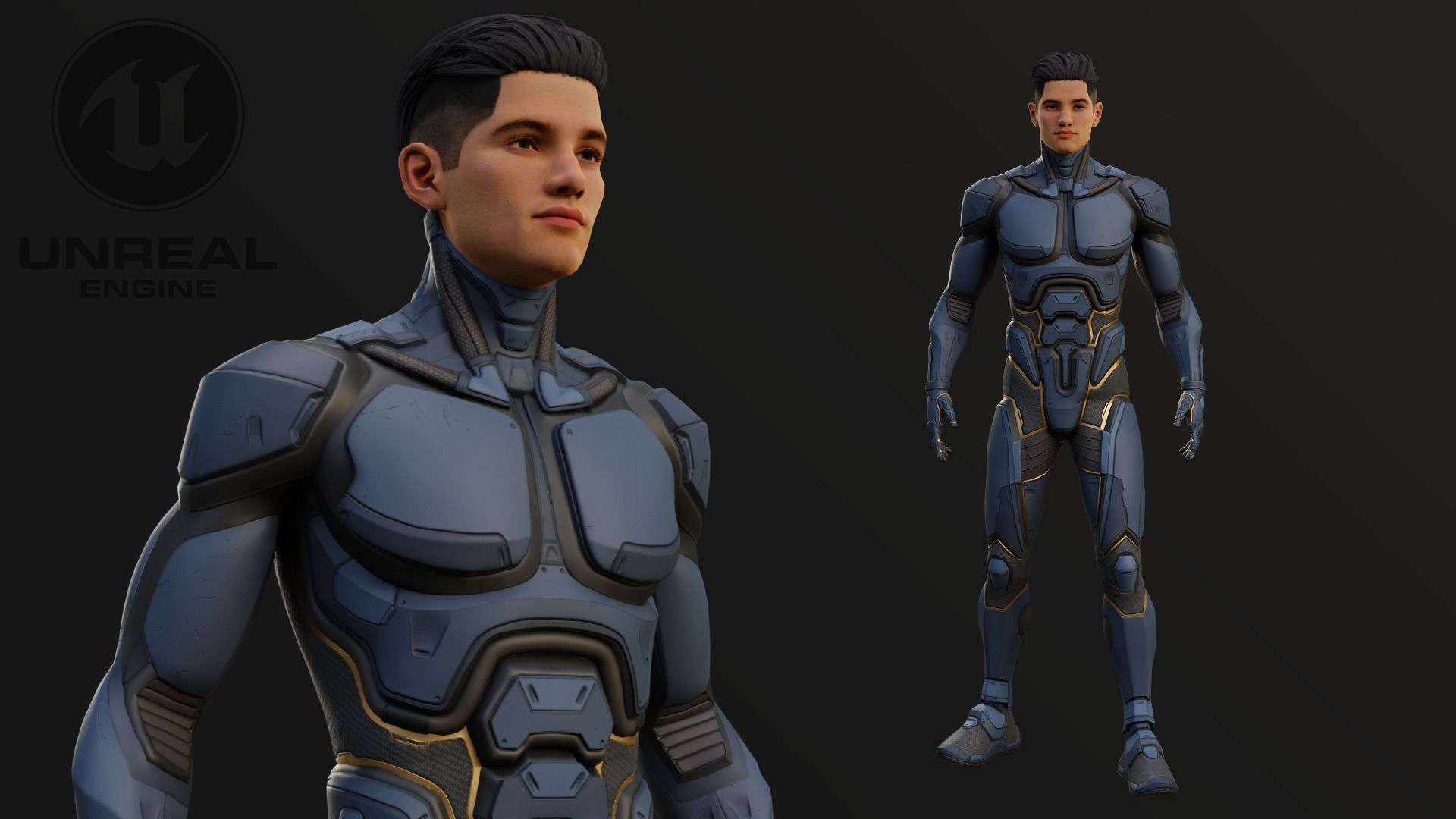 Cyber Costume UE5 Rig Game Ready Low-poly 3D model_1