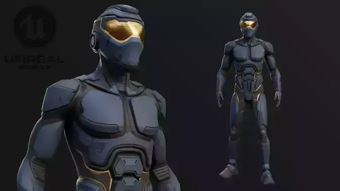 Cyber Costume UE5 Rig Game Ready Low-poly 3D model