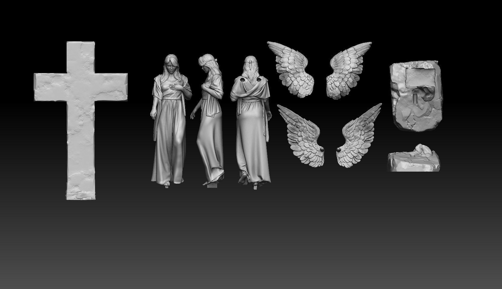 angel girl statue 3D print model_11