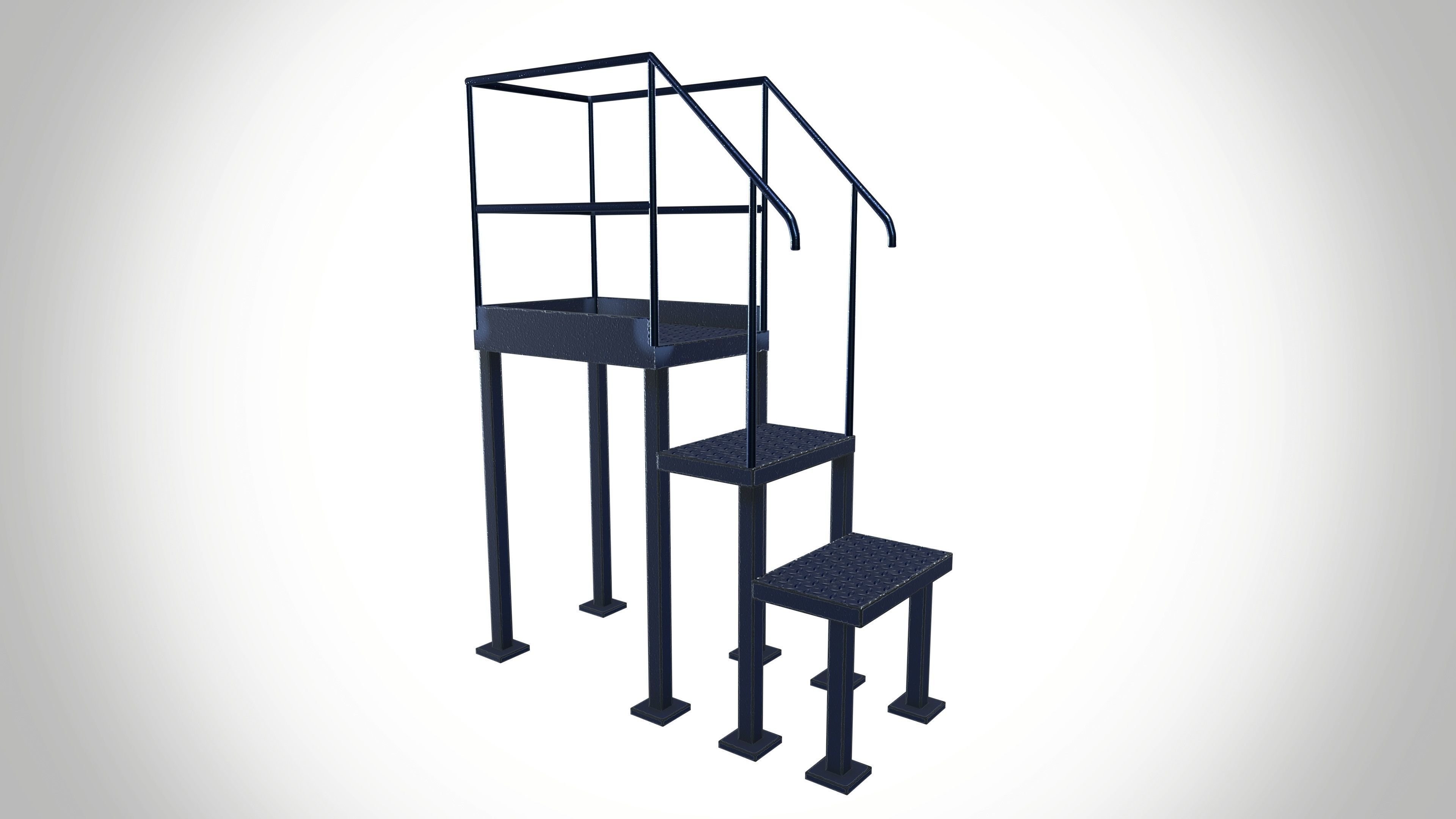 Industrial Metal Stairs and Work Platforms Safe Rack Low-poly 3D model_2