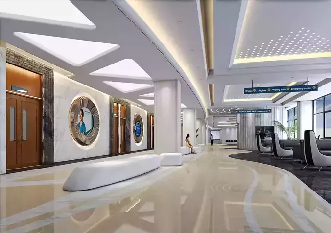 Hospital Reception - Corridor lobby hall 3d models