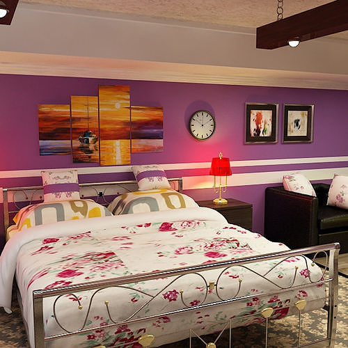 Bed Room Stylish and Large Low-poly 3D model