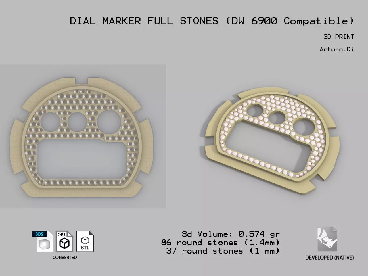Dial Marker full stones compatible with DW 6900 3D print model_0