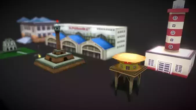 V5 Cartoon Building Pack Low-poly 3D model