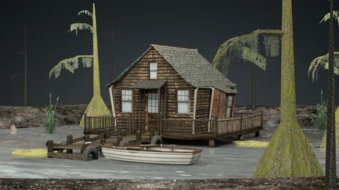 Water Exclusive Floating House 3 3D Model Low-poly 3D model