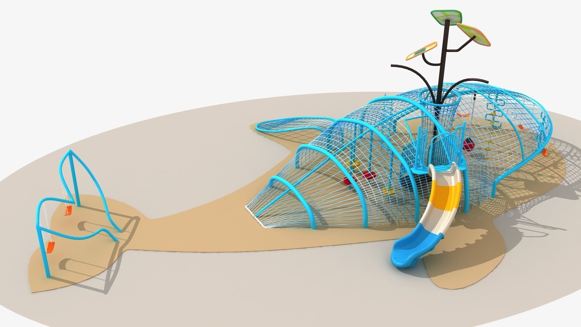 Whale themed rope net amusement park 3D model_3
