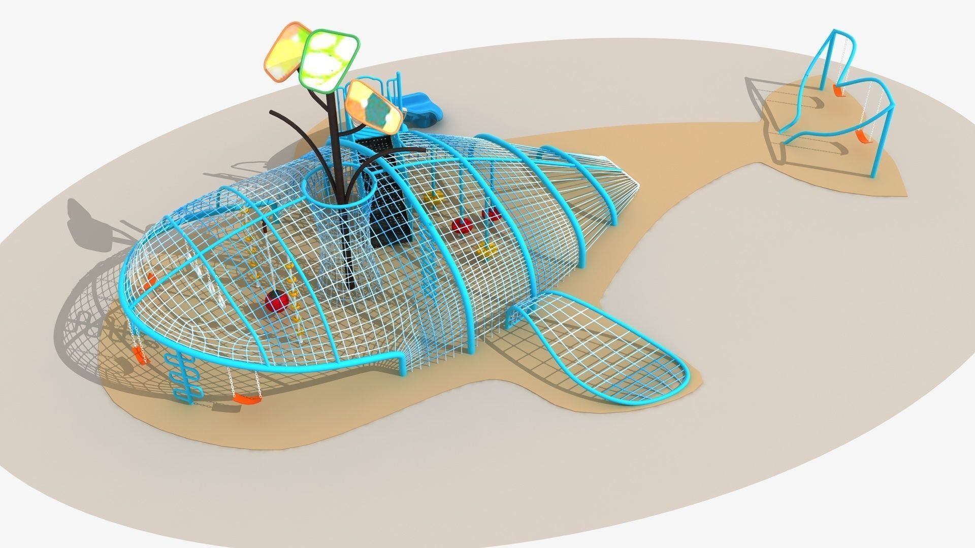 Whale themed rope net amusement park 3D model_2