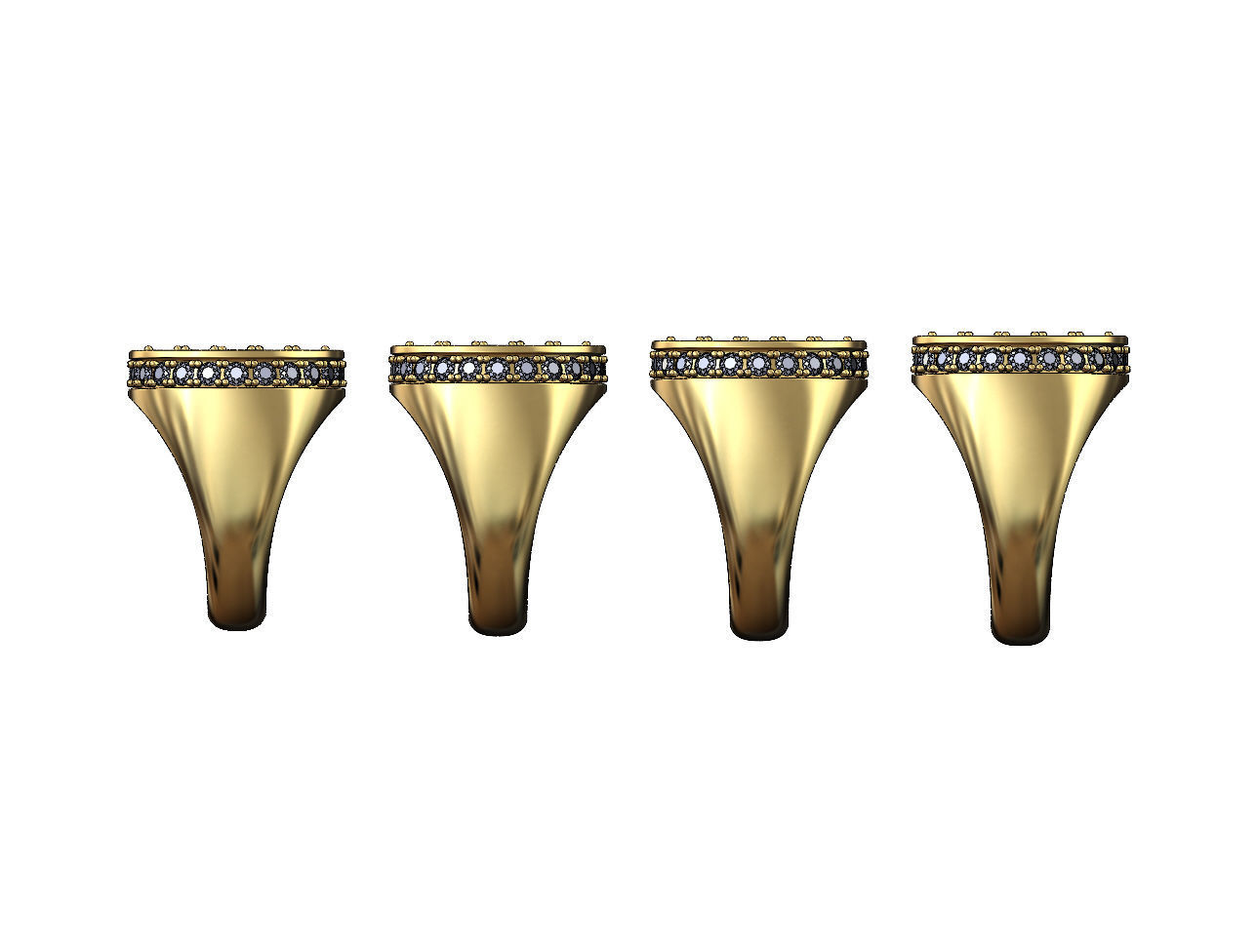 Square cluster and diamond side round signet ring US sizes 8to11 3D print model_1