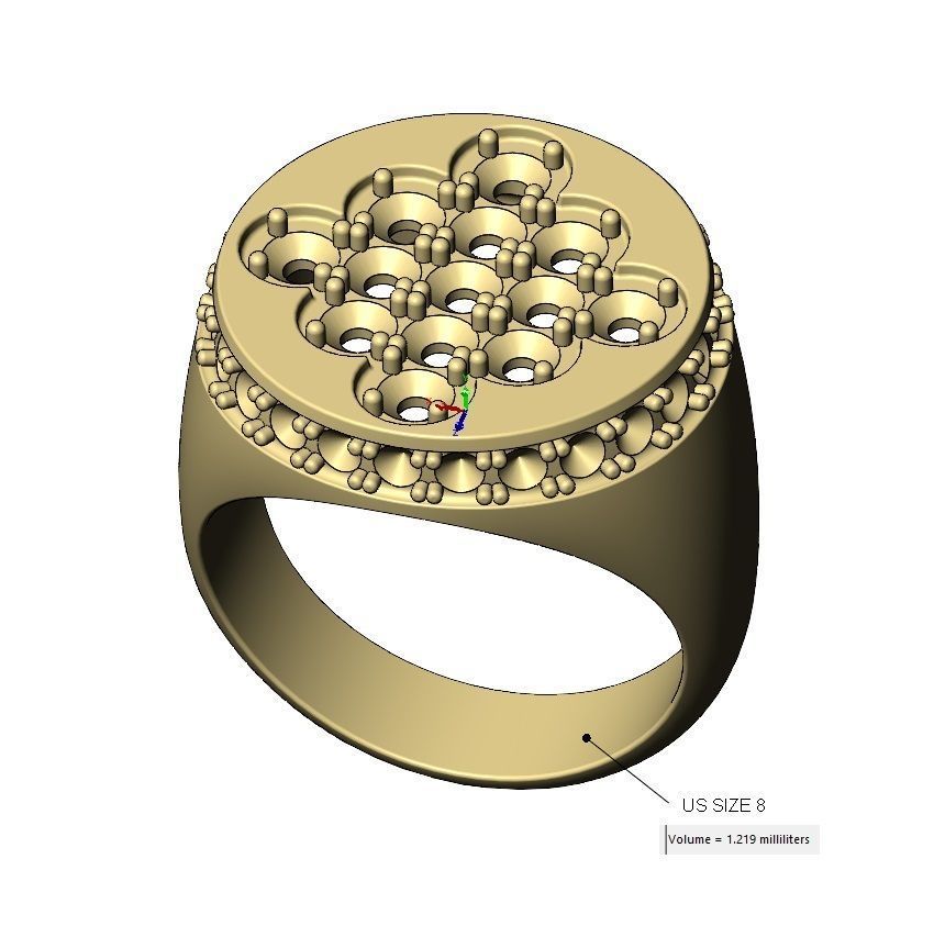 Square cluster and diamond side round signet ring US sizes 8to11 3D print model_12