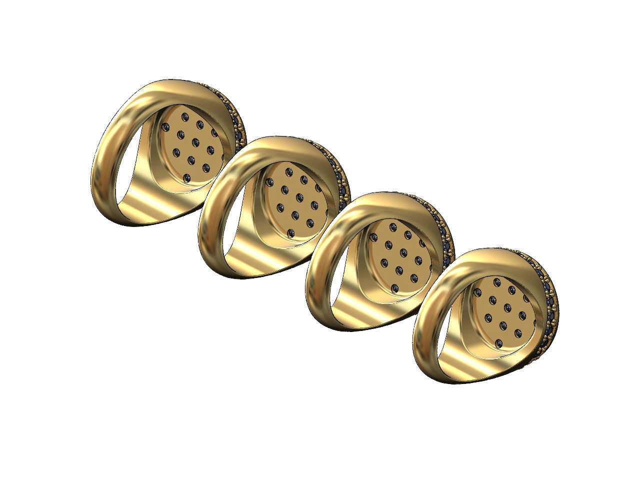 Square cluster and diamond side round signet ring US sizes 8to11 3D print model_4