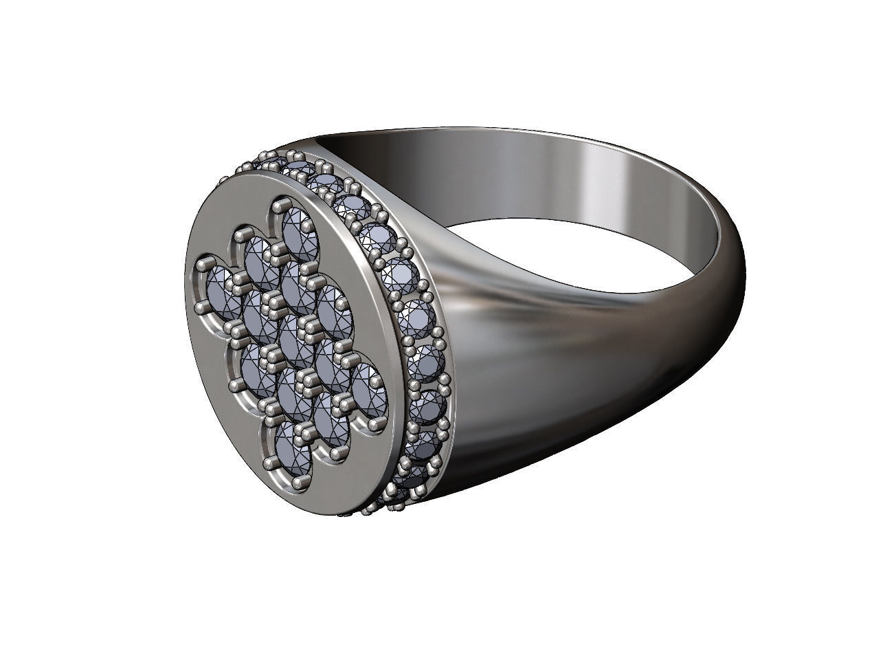 Square cluster and diamond side round signet ring US sizes 8to11 3D print model_10