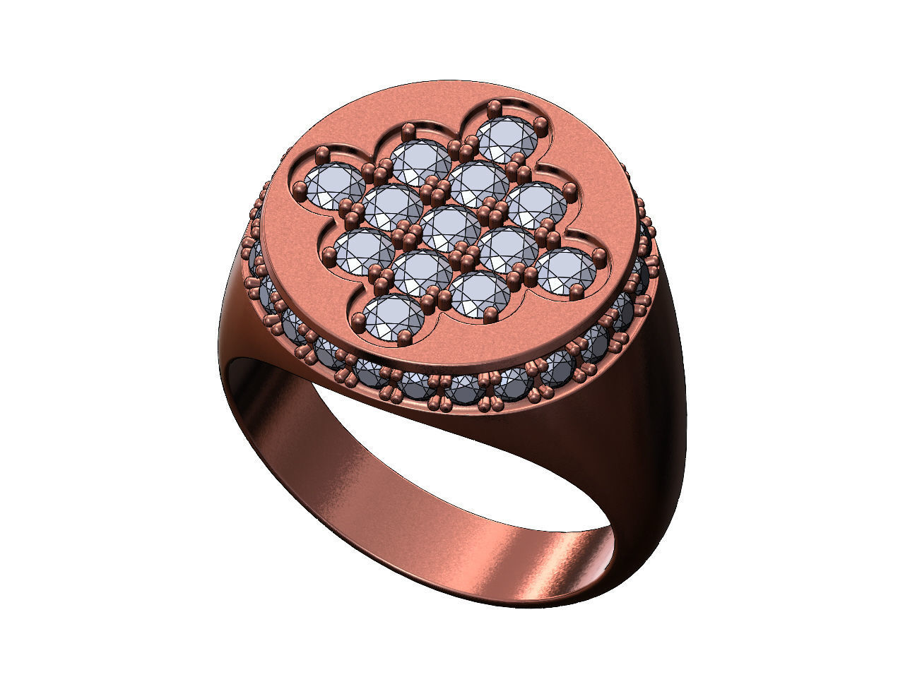 Square cluster and diamond side round signet ring US sizes 8to11 3D print model_11