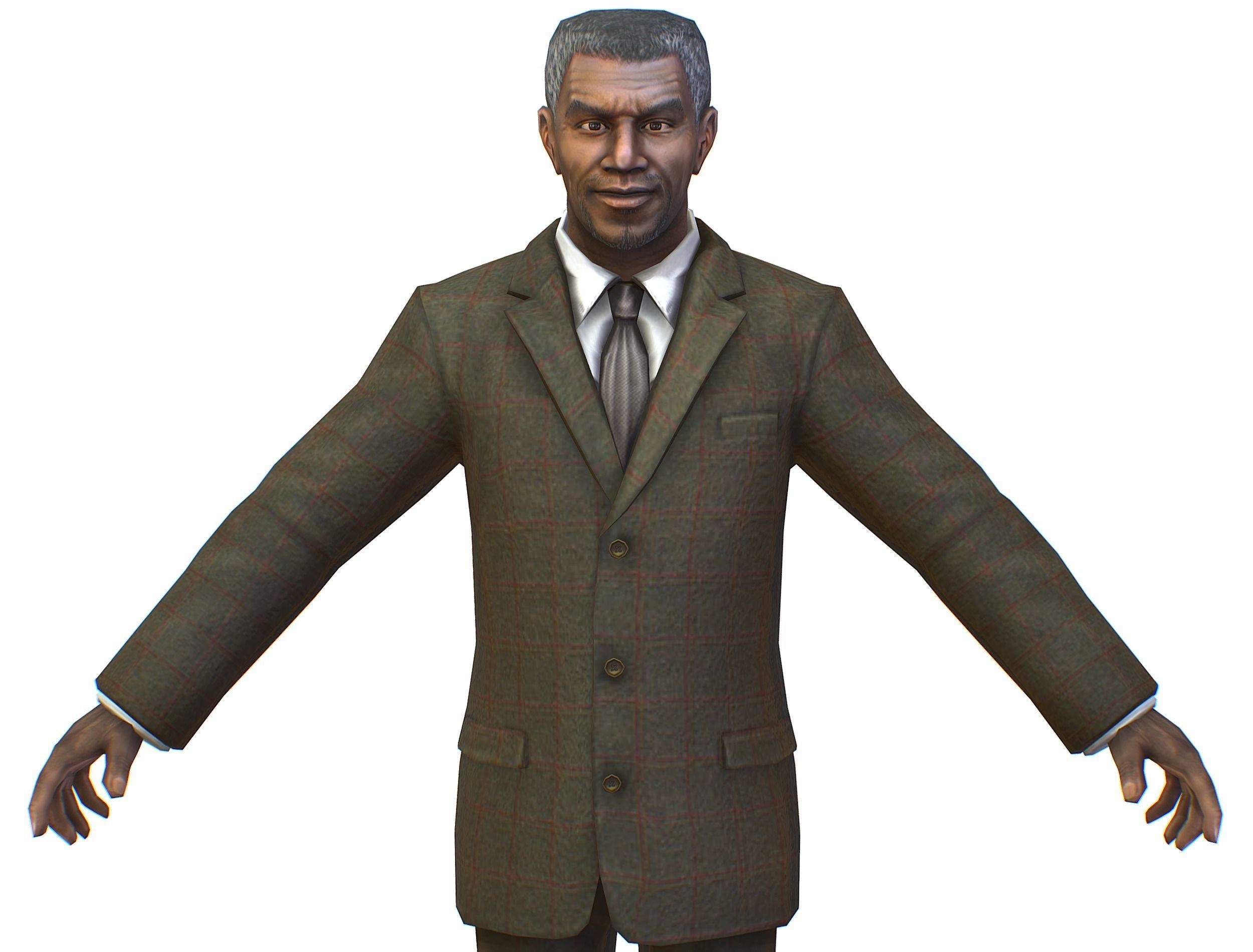 African-American Man boss in a classic suit Low-poly 3D model_20