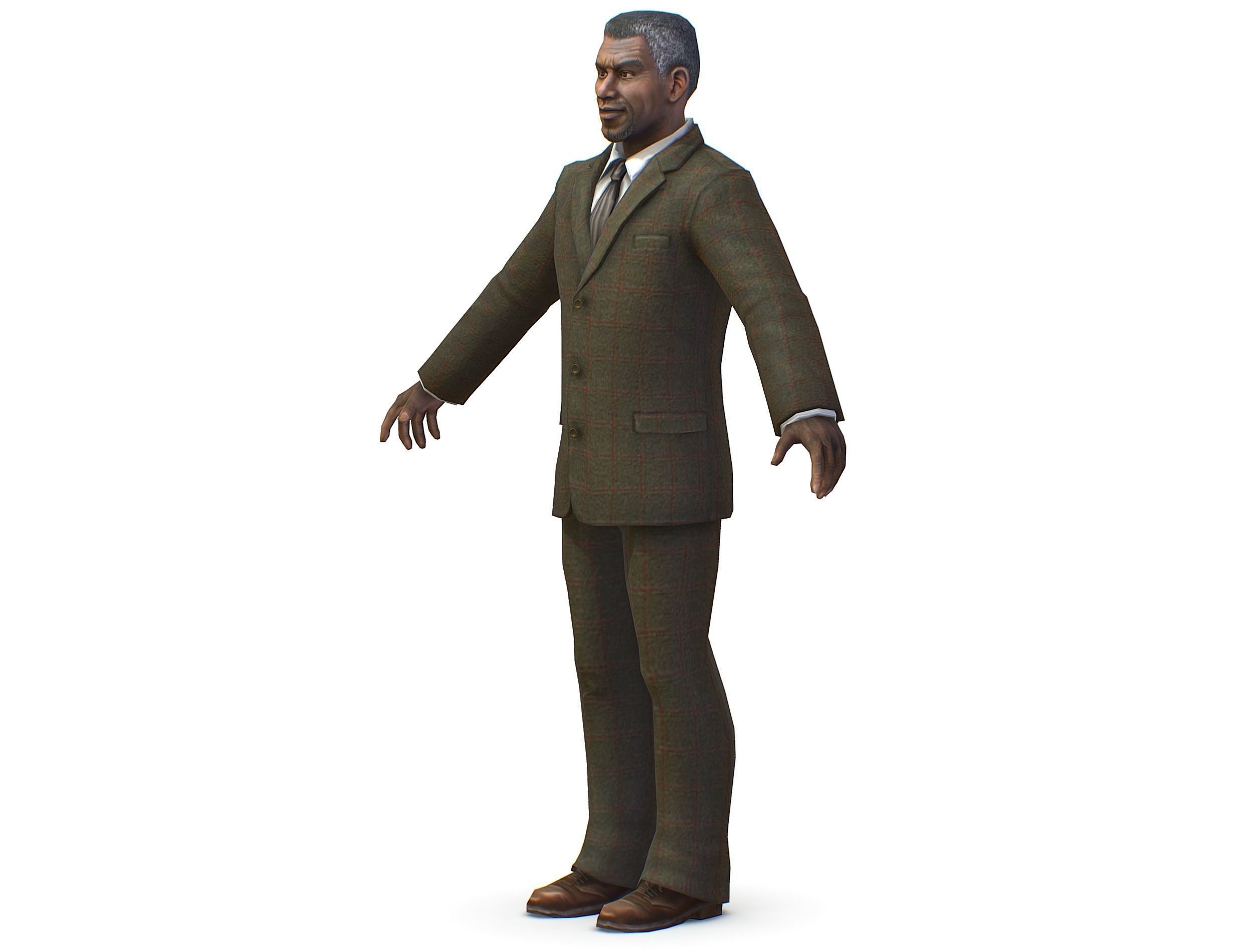 African-American Man boss in a classic suit Low-poly 3D model_16