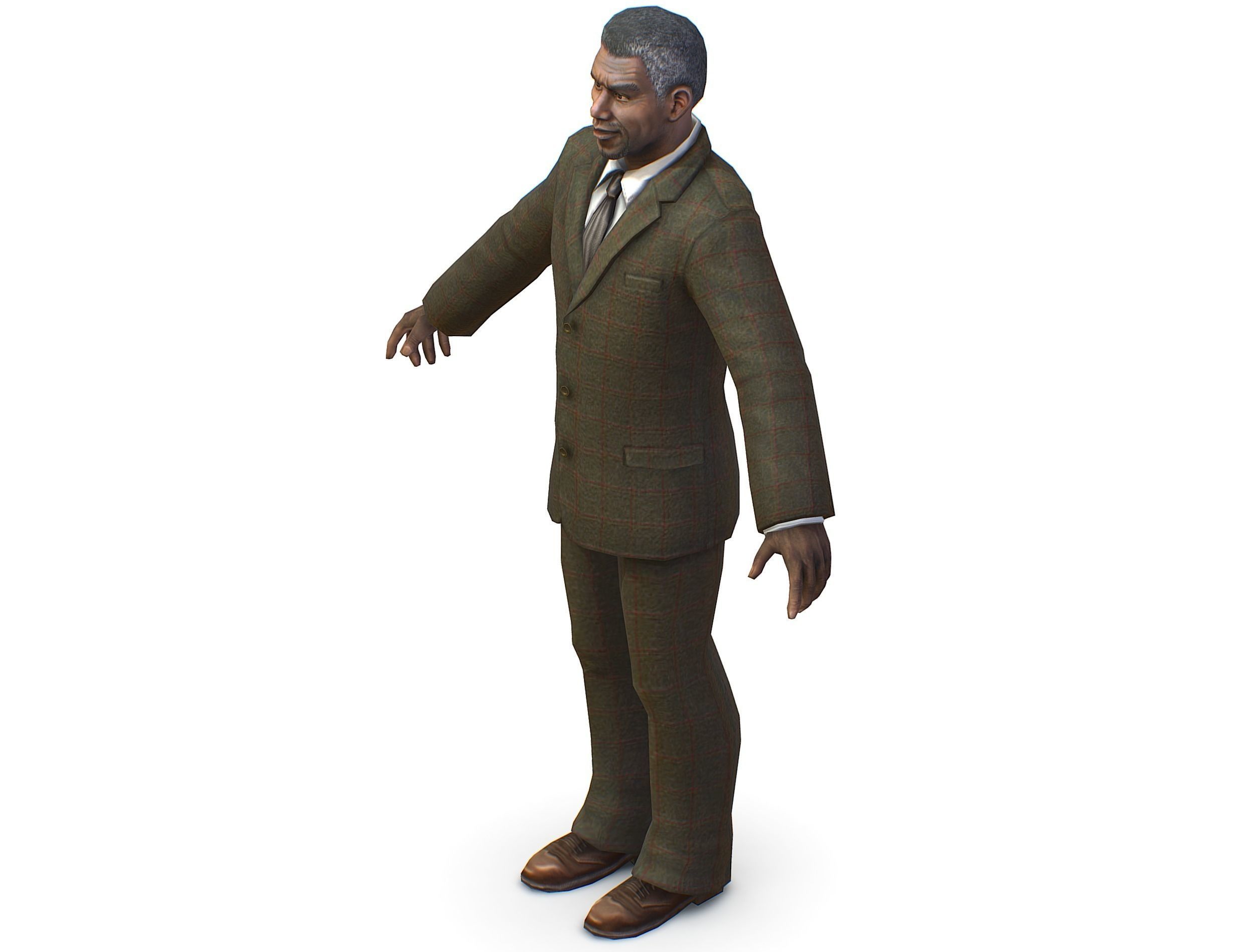 African-American Man boss in a classic suit Low-poly 3D model_30