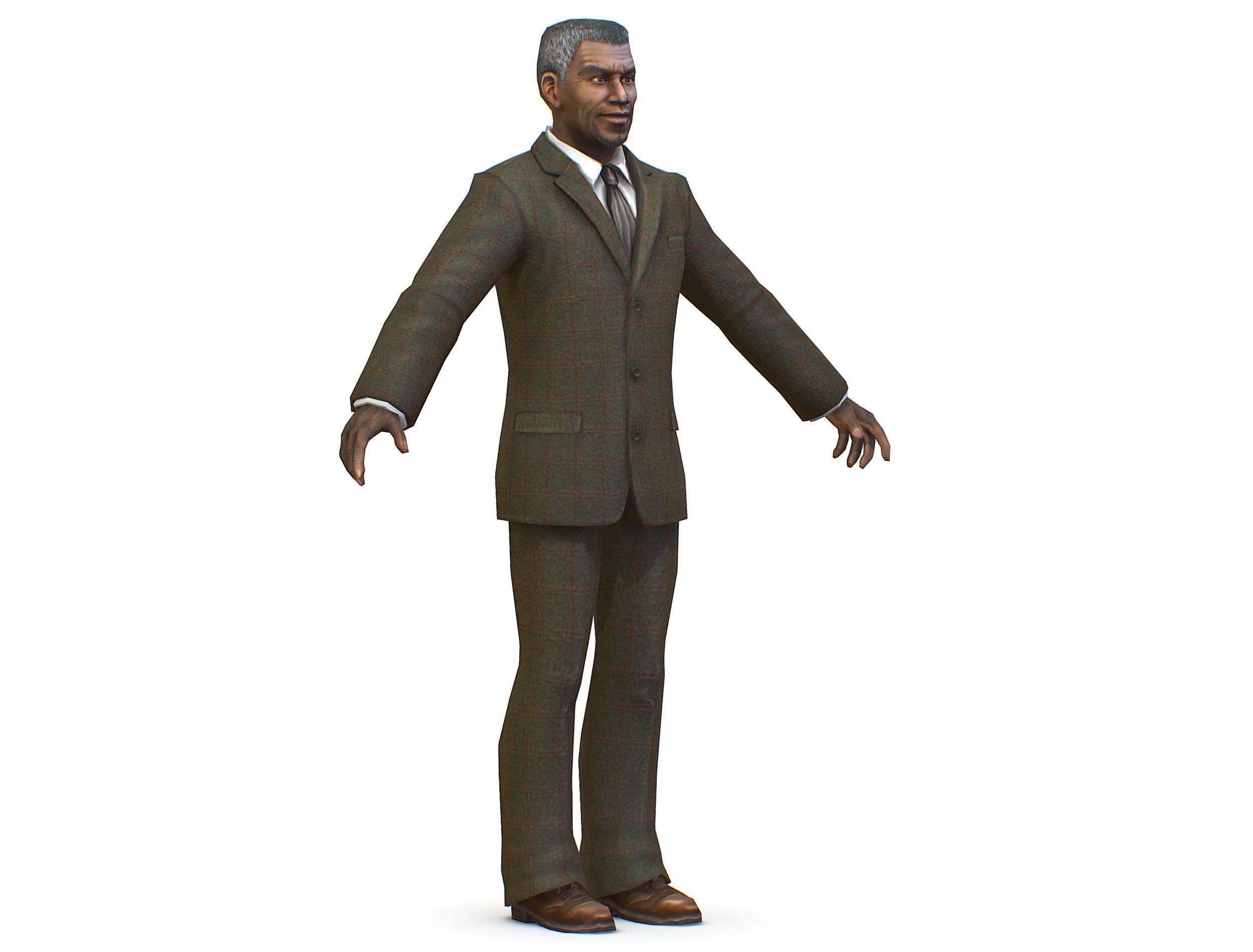 African-American Man boss in a classic suit Low-poly 3D model_1