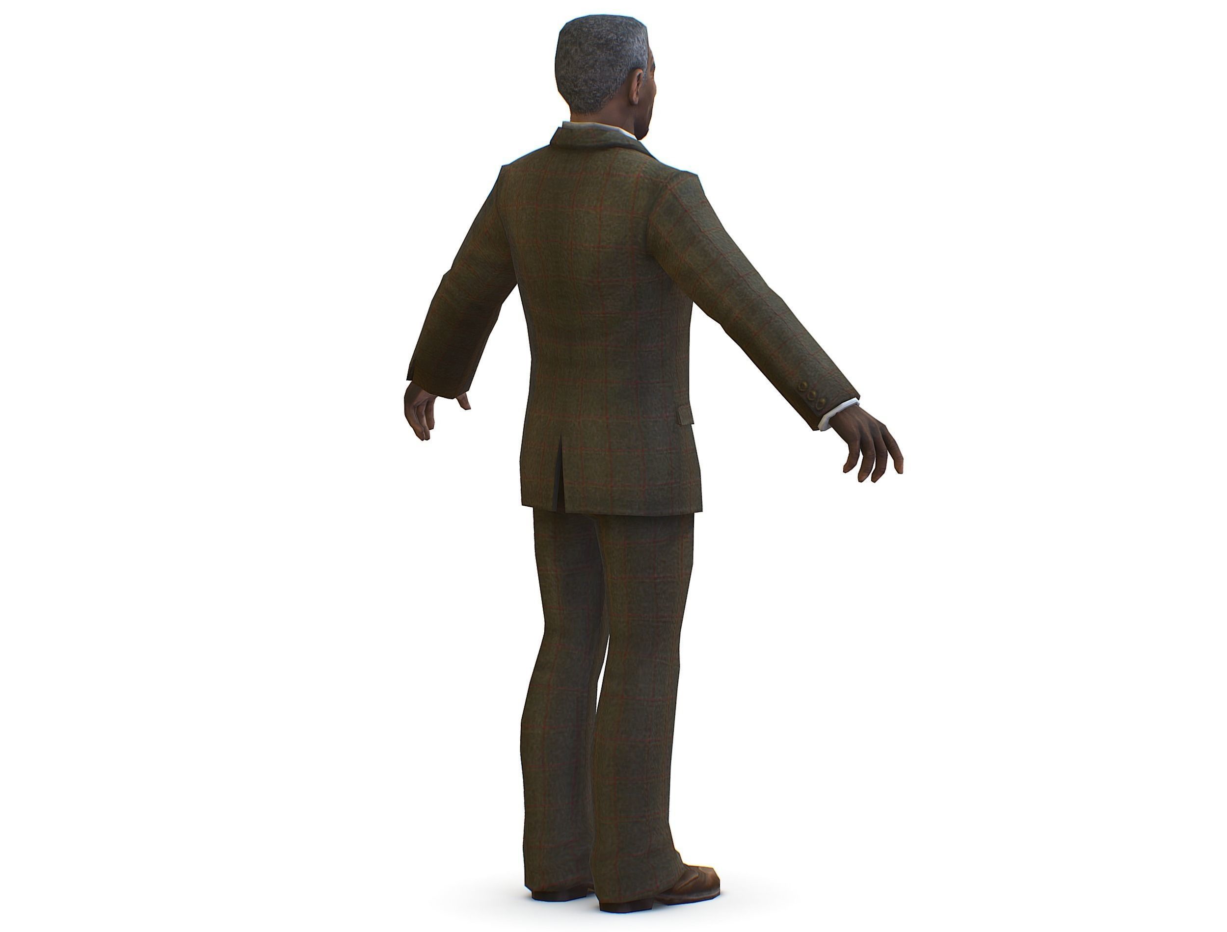 African-American Man boss in a classic suit Low-poly 3D model_8