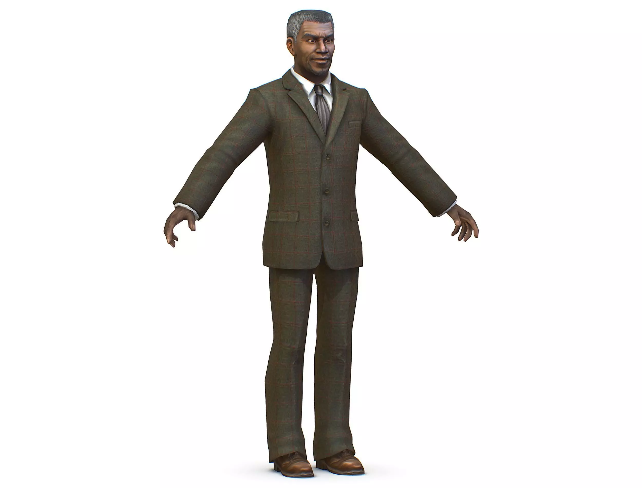African-American Man boss in a classic suit Low-poly 3D model_0