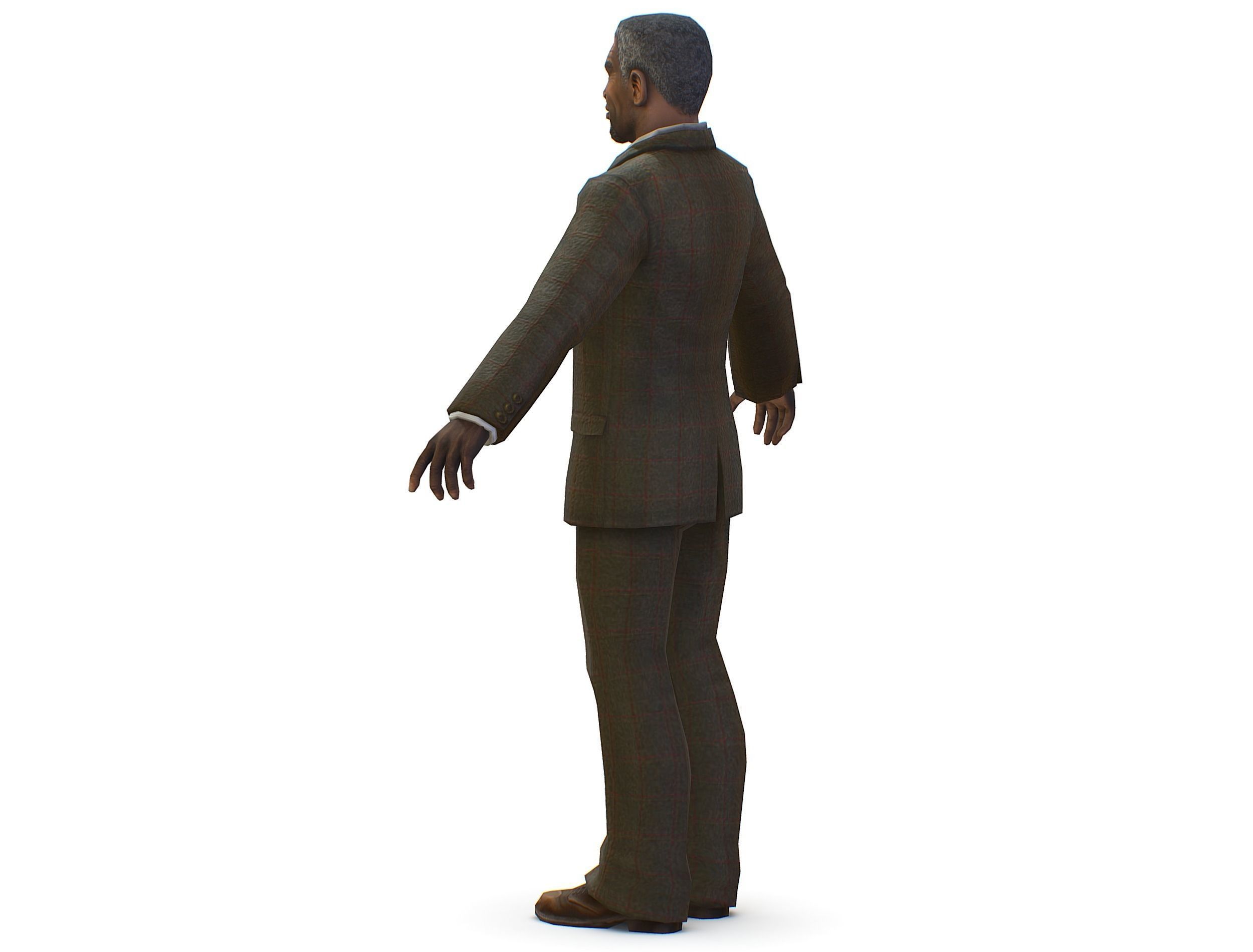 African-American Man boss in a classic suit Low-poly 3D model_13
