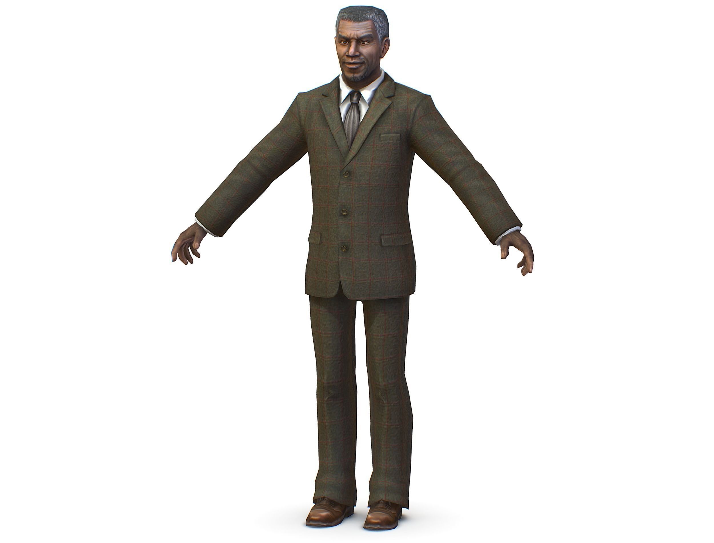 African-American Man boss in a classic suit Low-poly 3D model_18