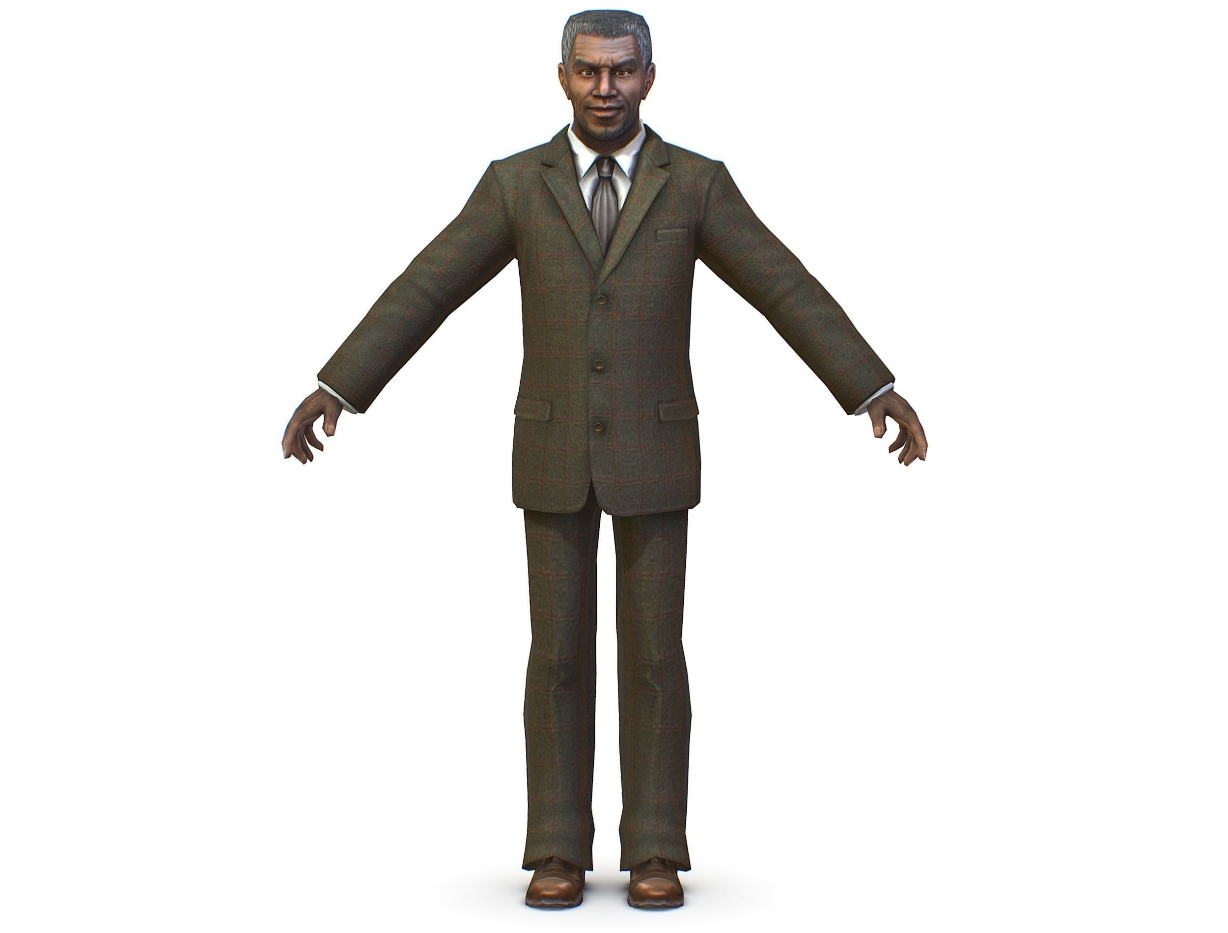 African-American Man boss in a classic suit Low-poly 3D model_19