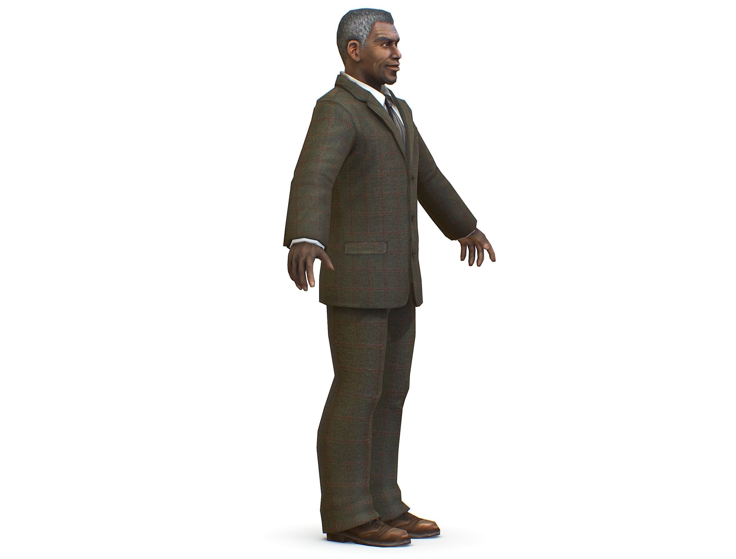 African-American Man boss in a classic suit Low-poly 3D model_3