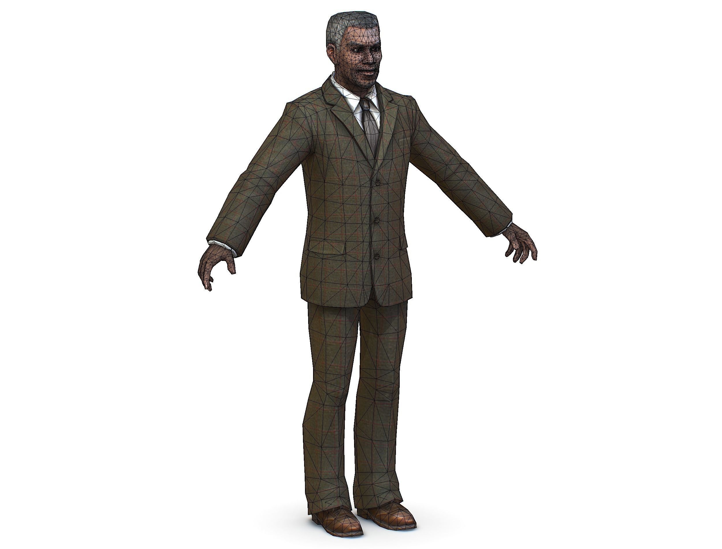 African-American Man boss in a classic suit Low-poly 3D model_32
