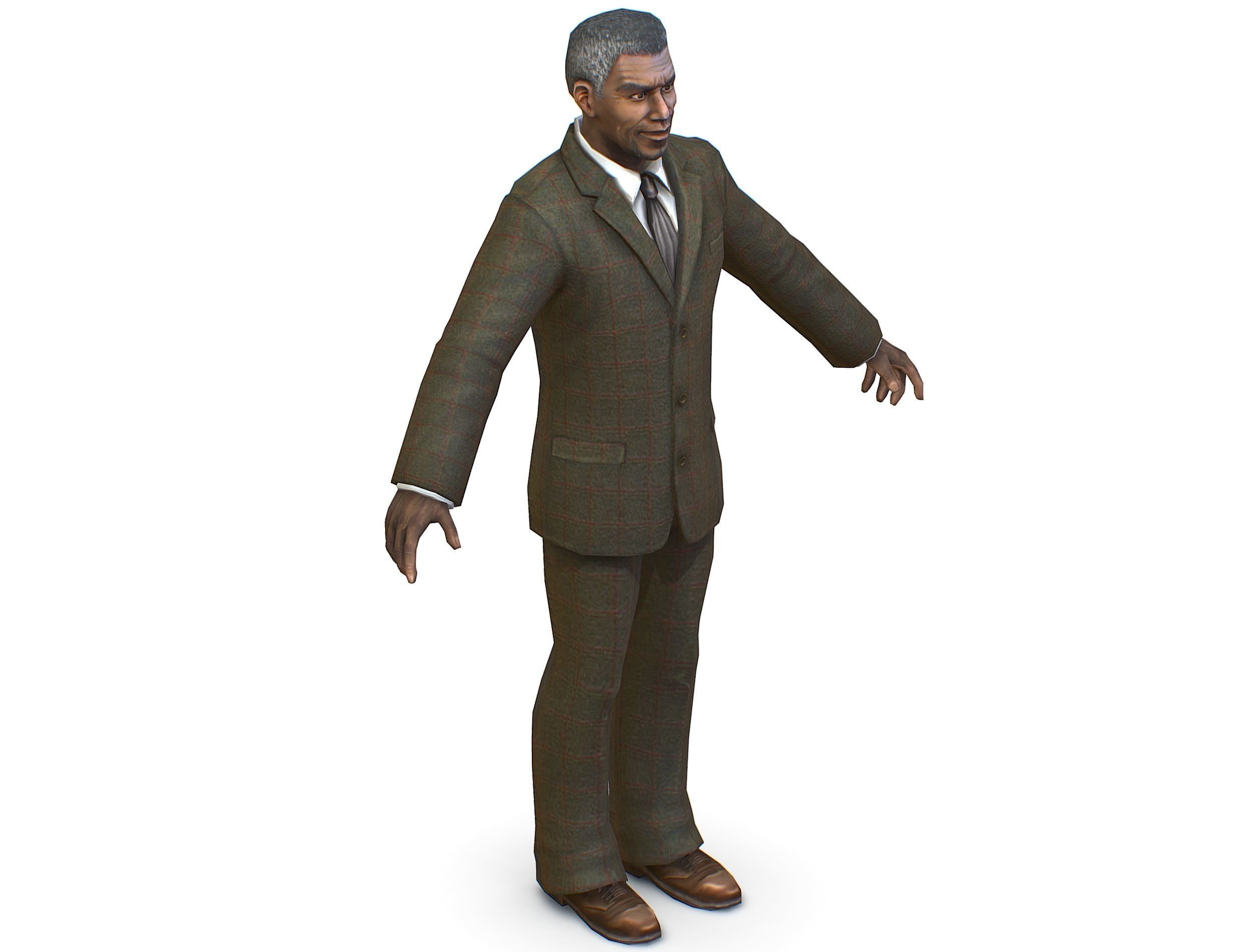 African-American Man boss in a classic suit Low-poly 3D model_28