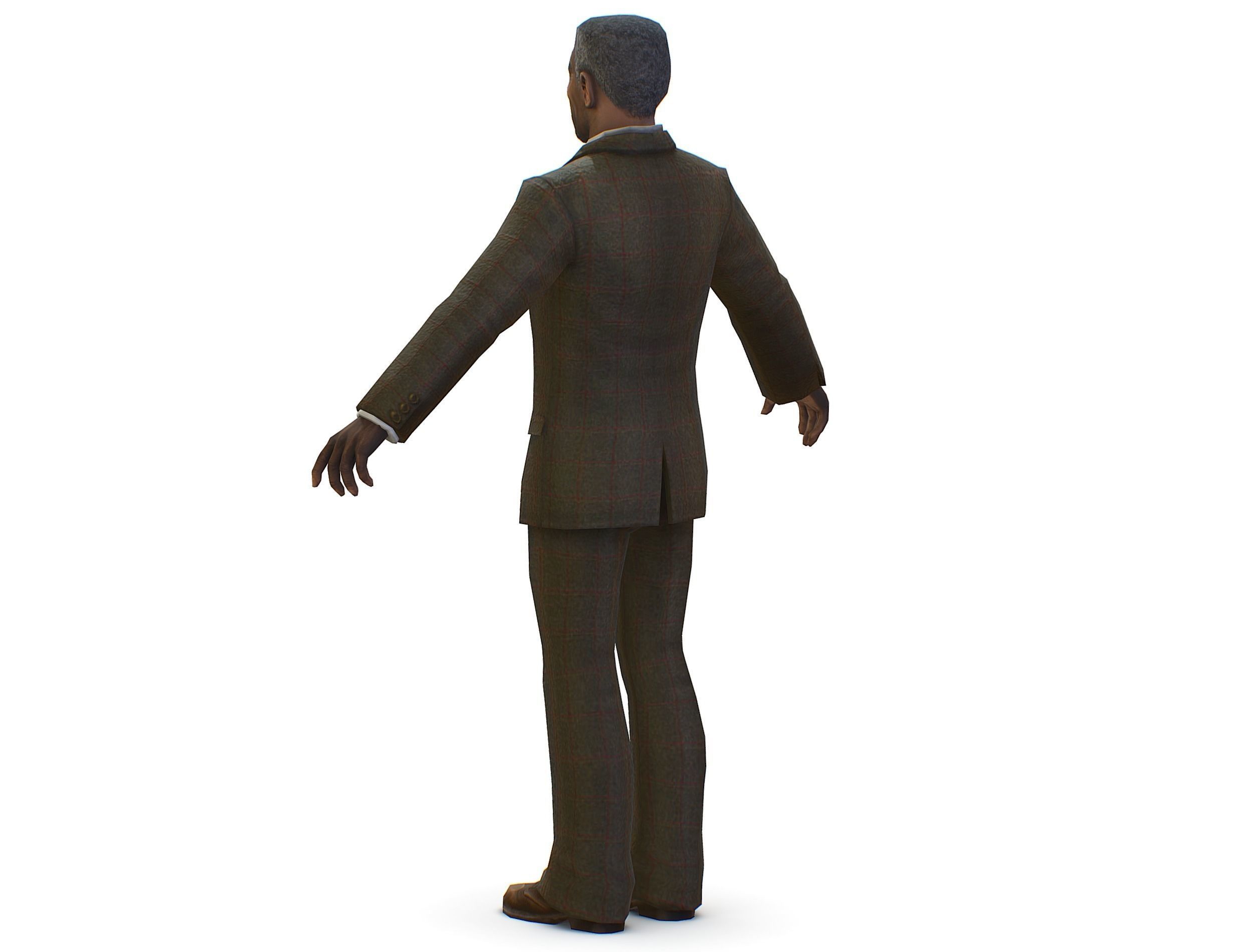 African-American Man boss in a classic suit Low-poly 3D model_12