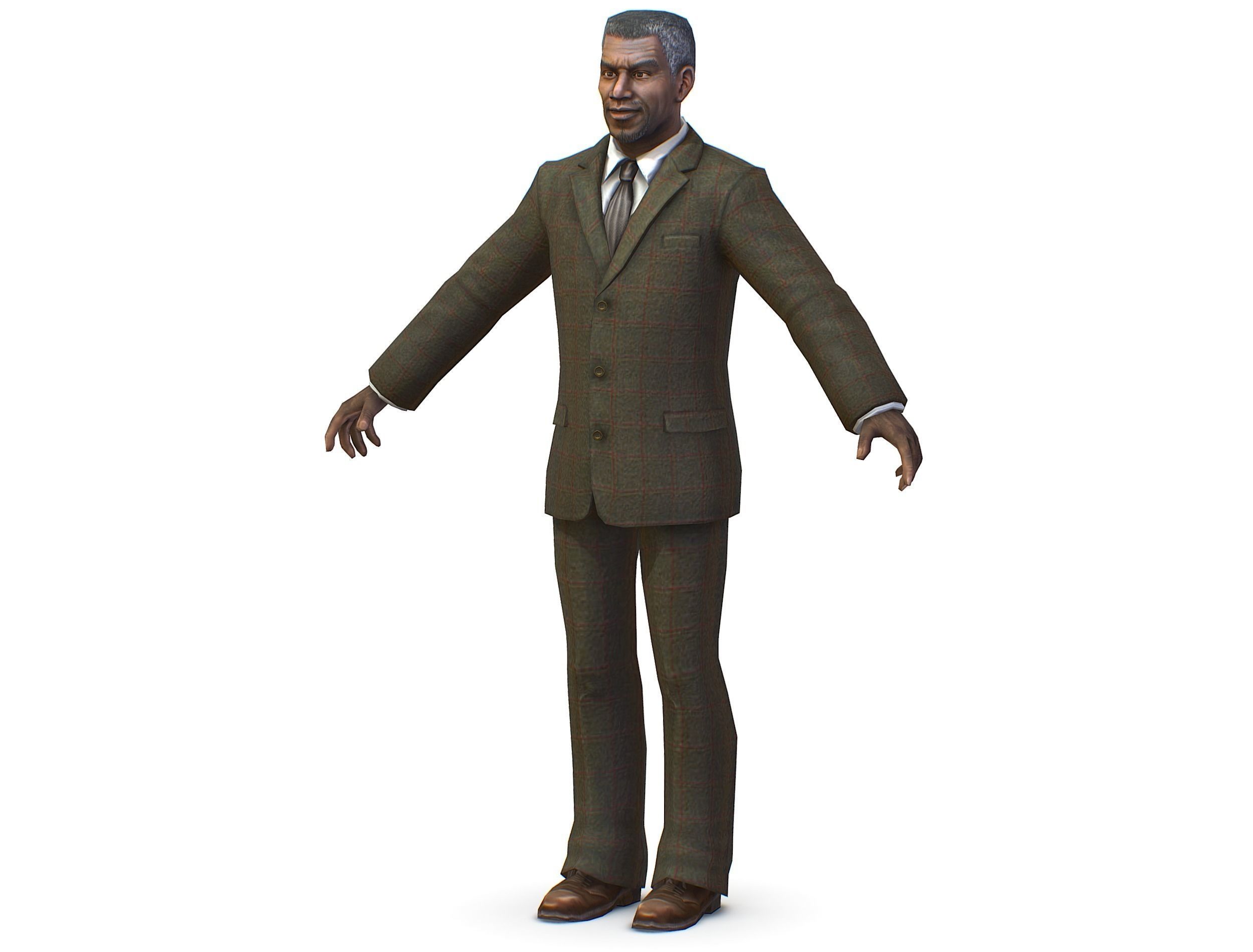 African-American Man boss in a classic suit Low-poly 3D model_17