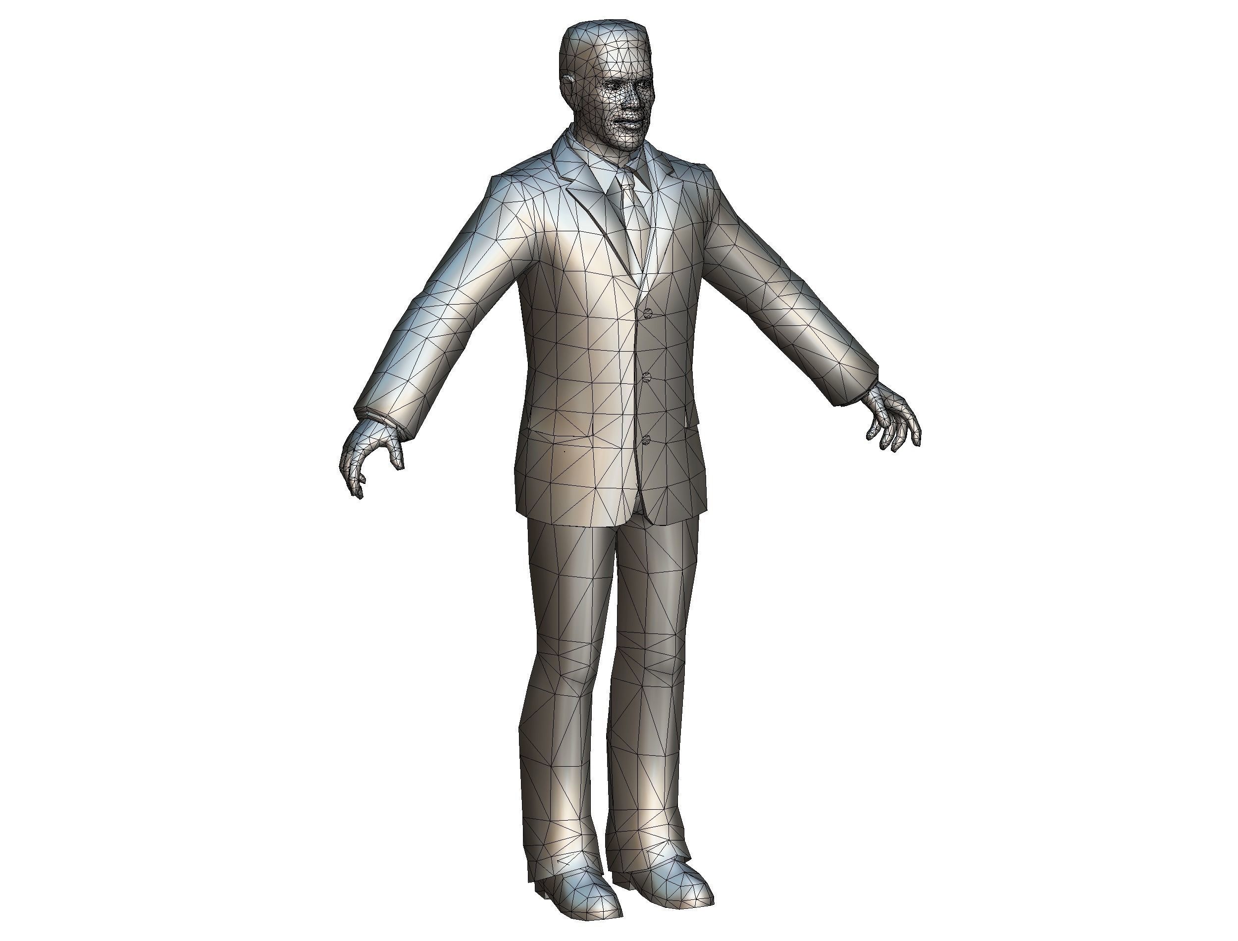 African-American Man boss in a classic suit Low-poly 3D model_33