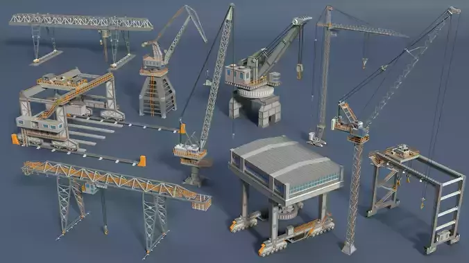 Cranes - Low Poly - 10 pieces Low-poly 3D model