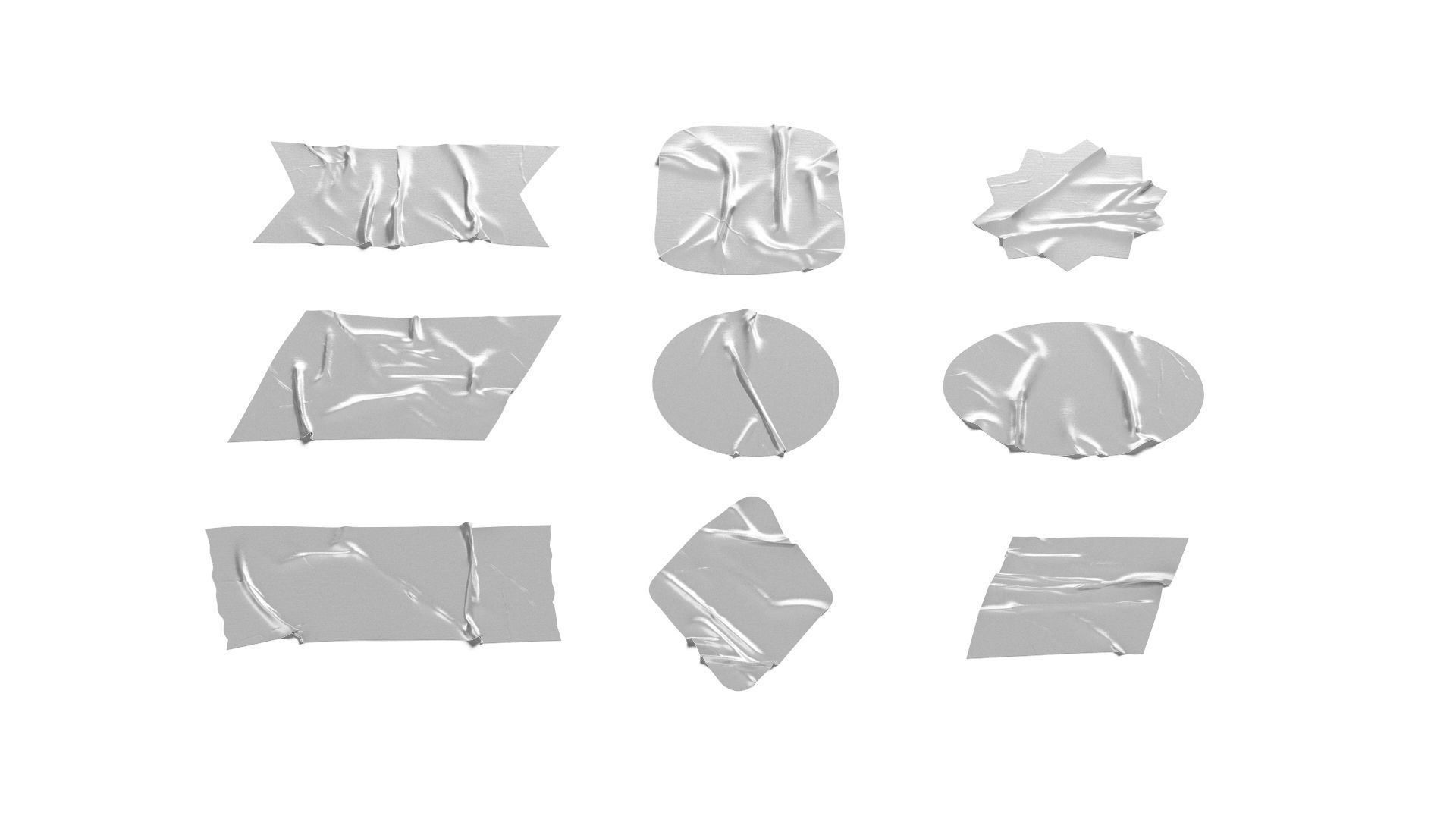 Sticker Tape Set - round square rhombus rectangle scotch 9 shape 3D model_2