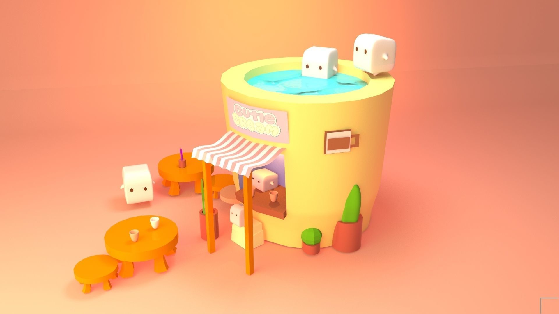 A cute house 3D model Low-poly 3D model_6