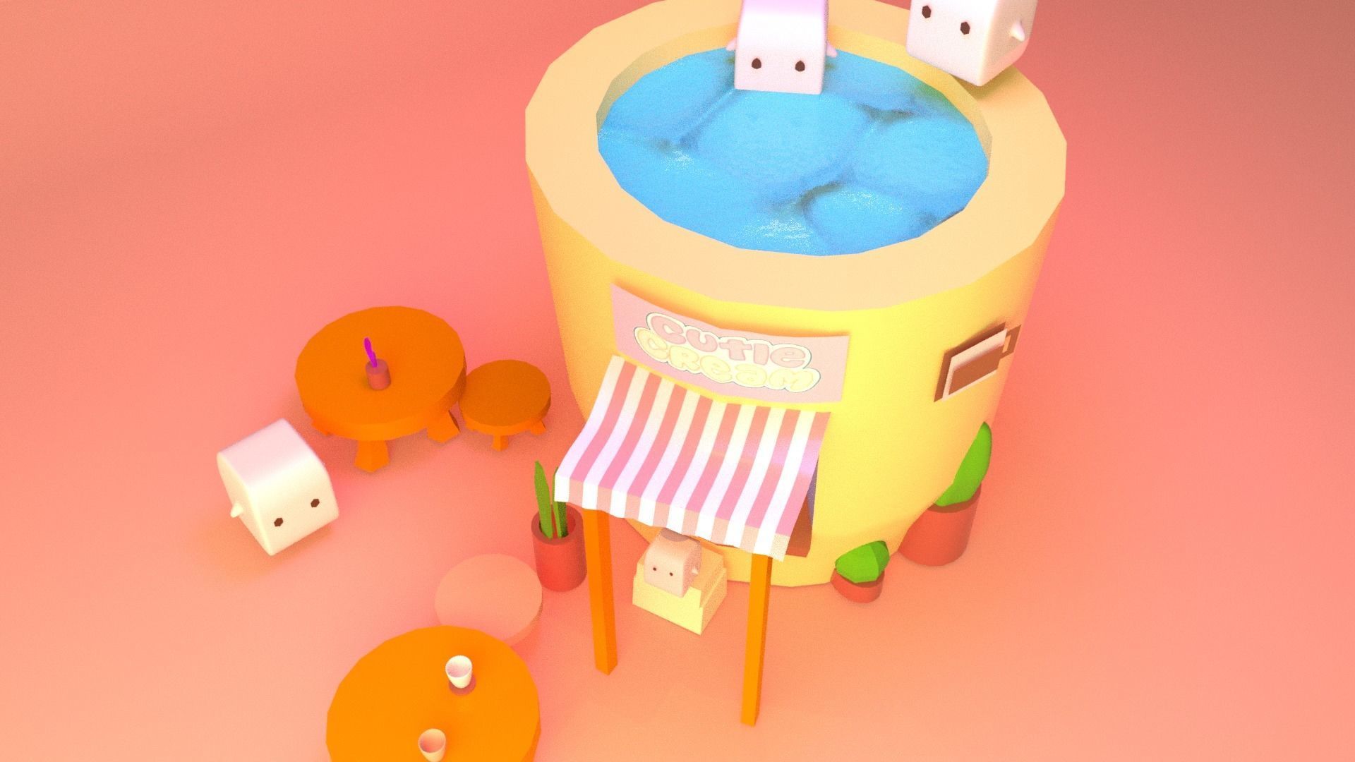 A cute house 3D model Low-poly 3D model_9