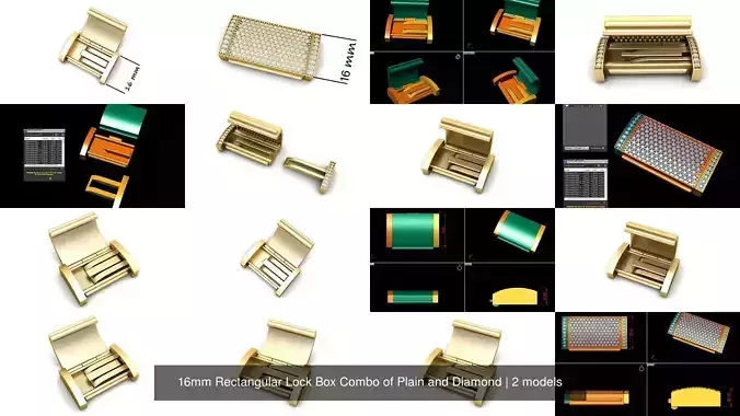 16mm Rectangular Lock Box Combo of Plain and Diamond