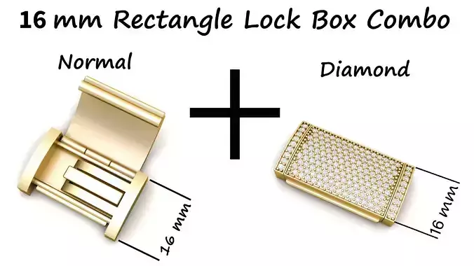 16mm Rectangular Lock Box Combo of Plain and Diamond 3D Model Collection