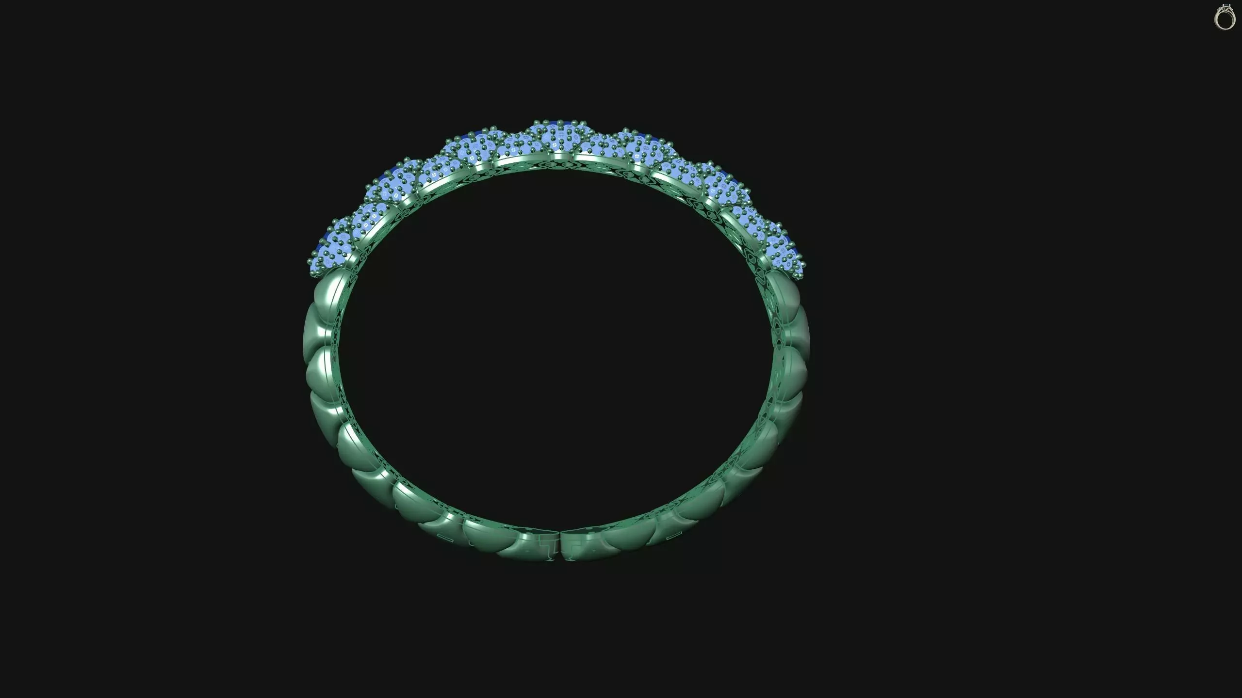 Stretchable Blue Sapphire and Diamond Bangle in White Gold 3D print model_21