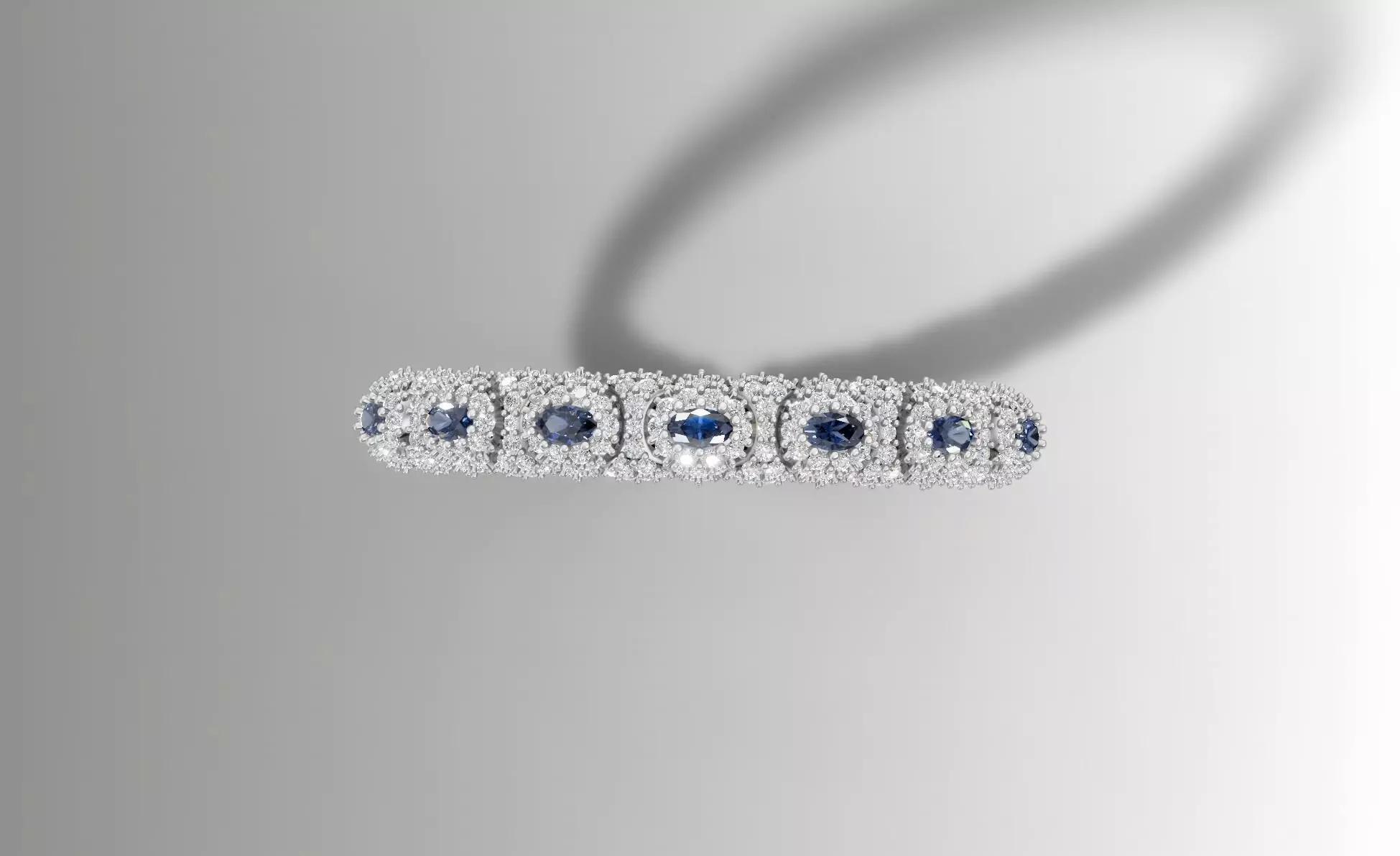 Stretchable Blue Sapphire and Diamond Bangle in White Gold 3D print model_10