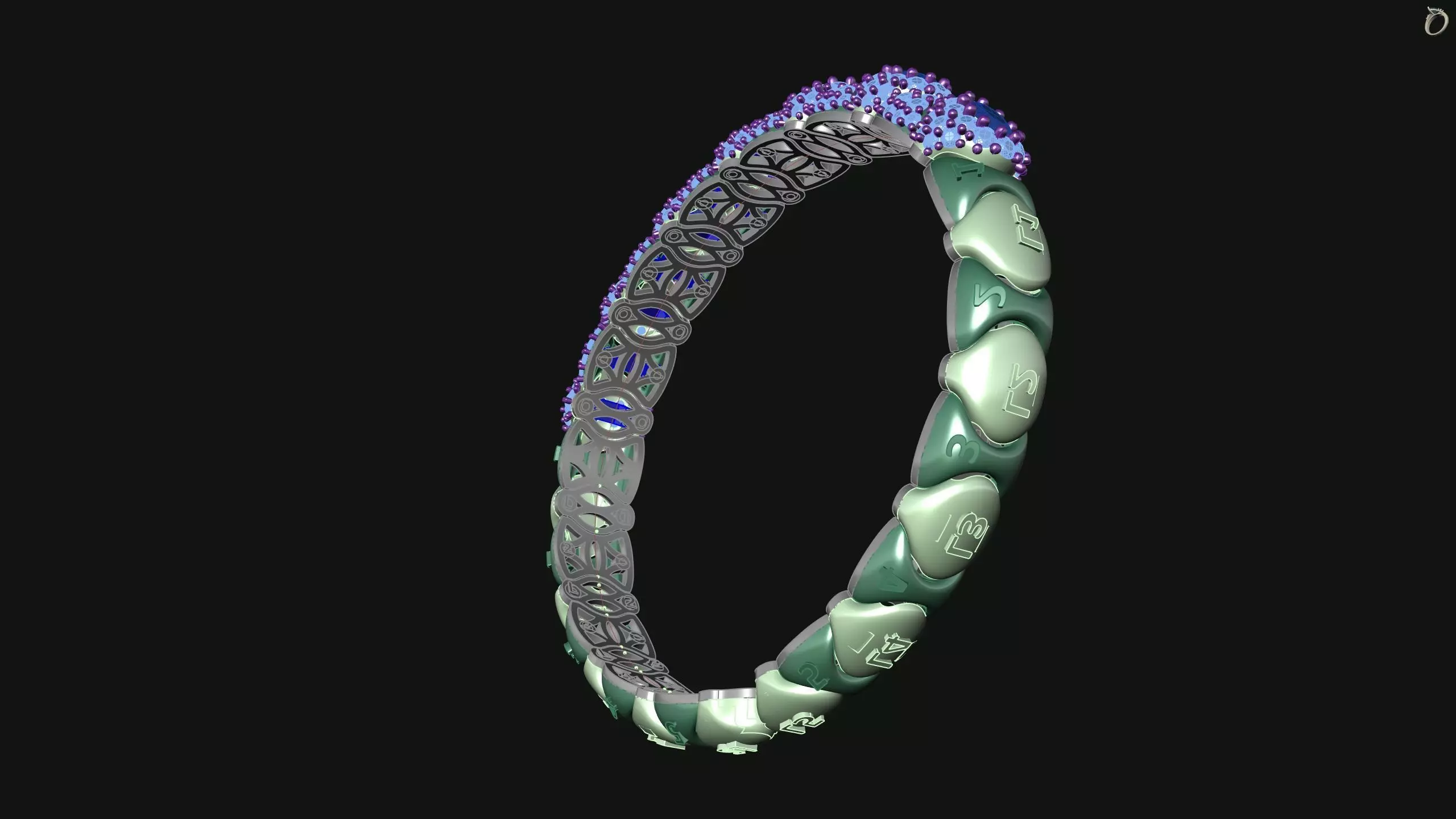 Stretchable Blue Sapphire and Diamond Bangle in White Gold 3D print model_35