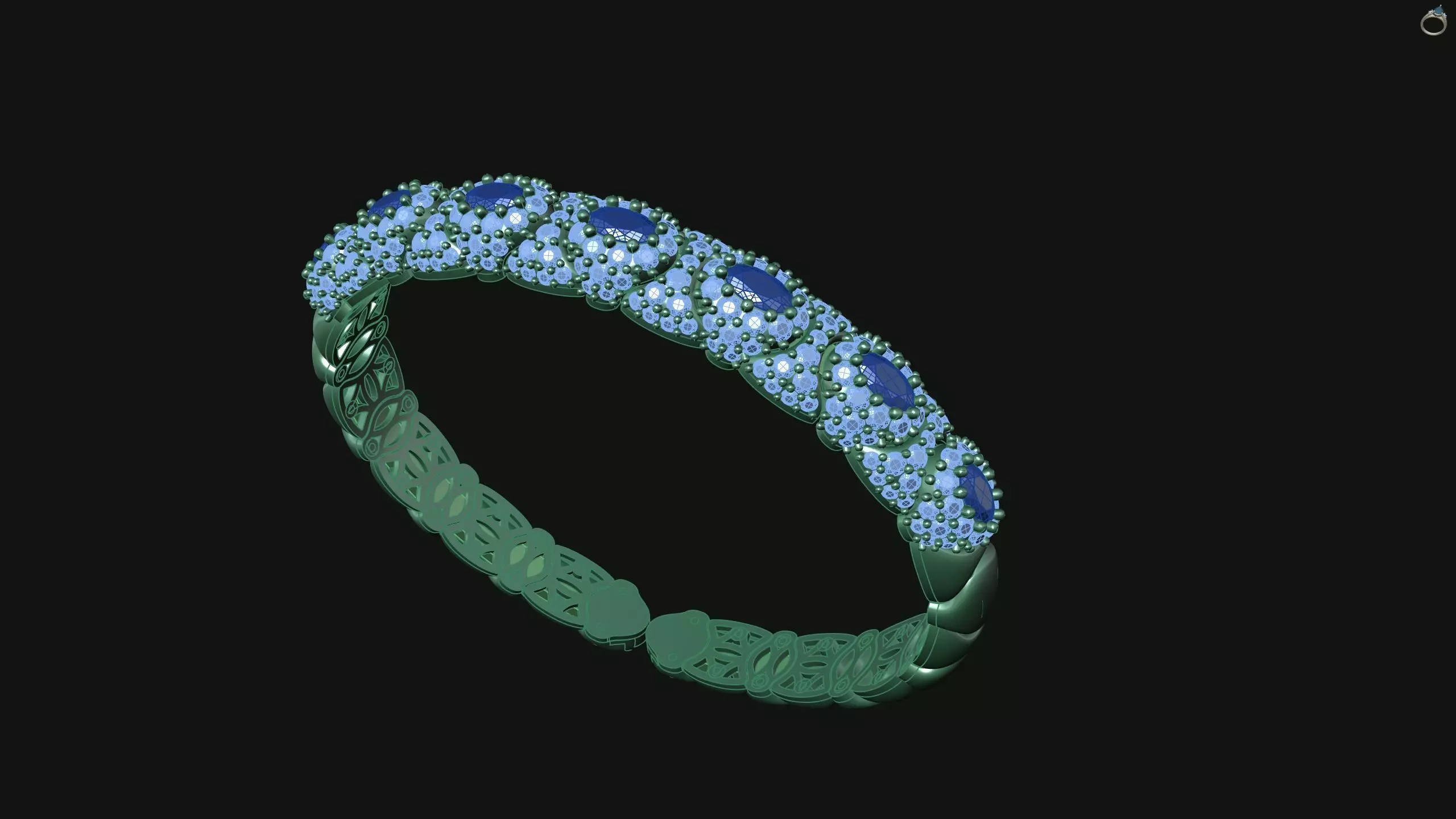 Stretchable Blue Sapphire and Diamond Bangle in White Gold 3D print model_17